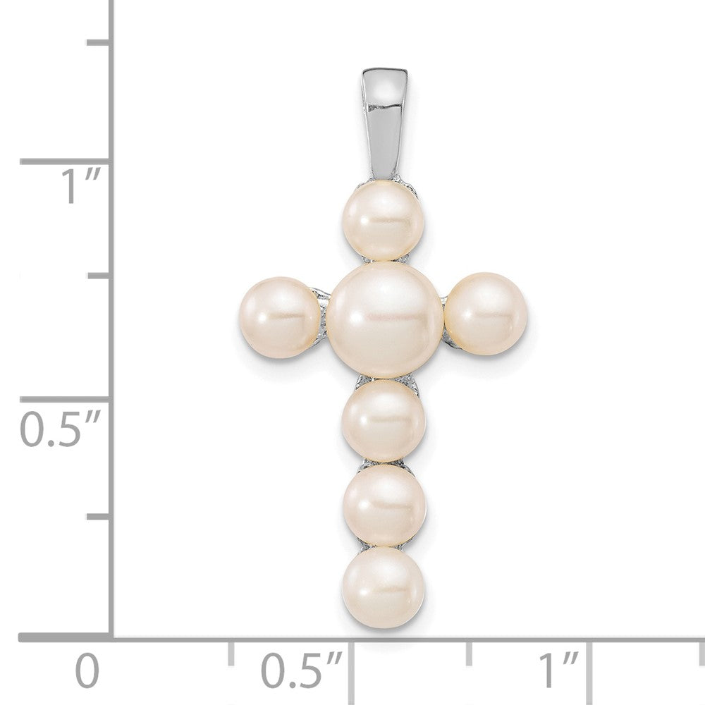 14k White GoldW  4-5mm and 5-6mm White Button FWC Pearl Cross Pendant