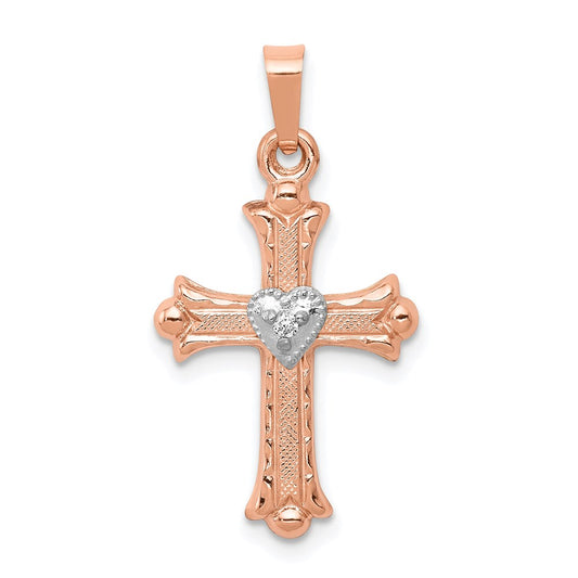 14k Two tone Rose and White Gold Diamond Cross Pendant