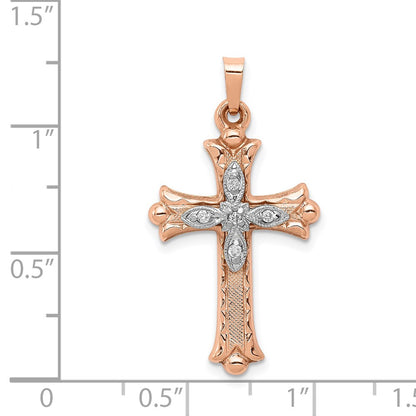 14k Two tone Diamond Cross Pendant
