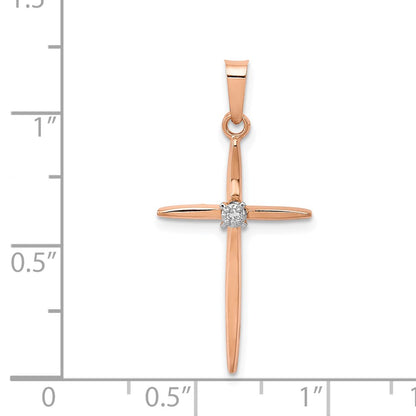 14k Rose Gold Diamond Cross Pendant
