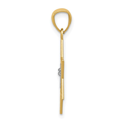 14K Gold Diamond with Rhodium Star of David with Cross Charm