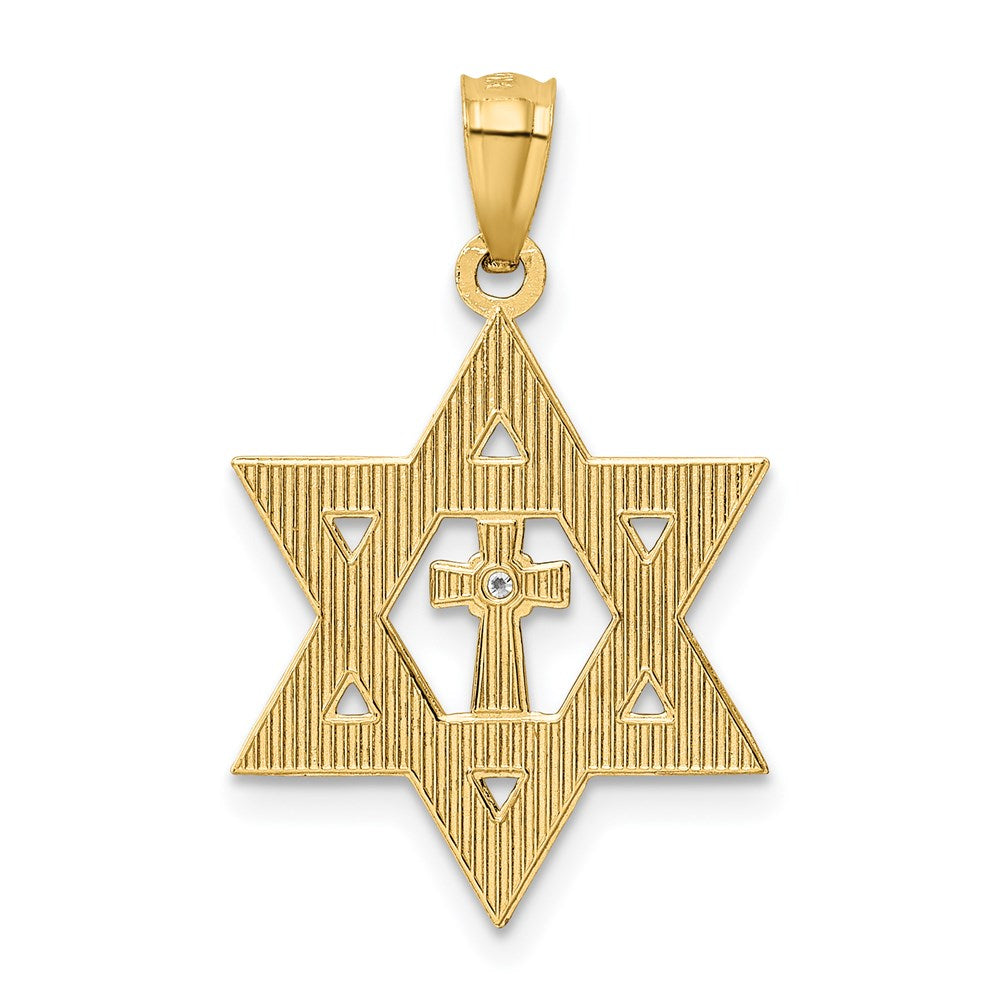 14K Gold Diamond with Rhodium Star of David with Cross Charm