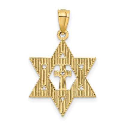 14K Gold Diamond with Rhodium Star of David with Cross Charm