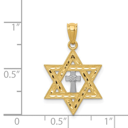 14K Gold Diamond with Rhodium Star of David with Cross Charm