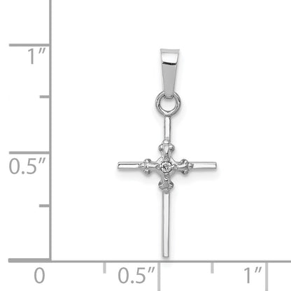 14K White Gold Diamond Polished Budded Cross Pendant