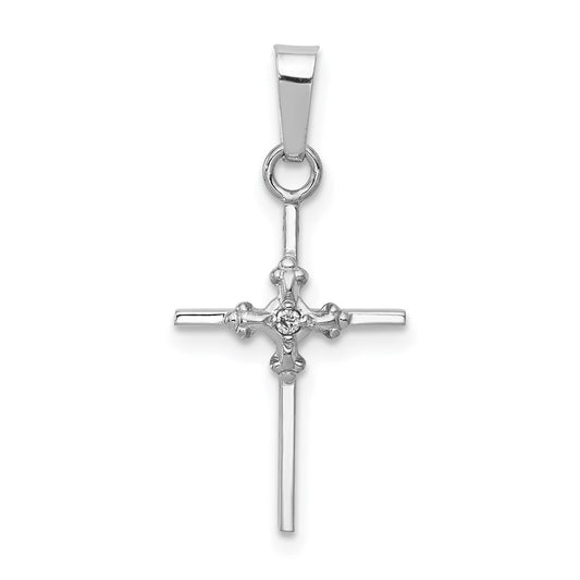 14K White Gold Diamond Polished Budded Cross Pendant