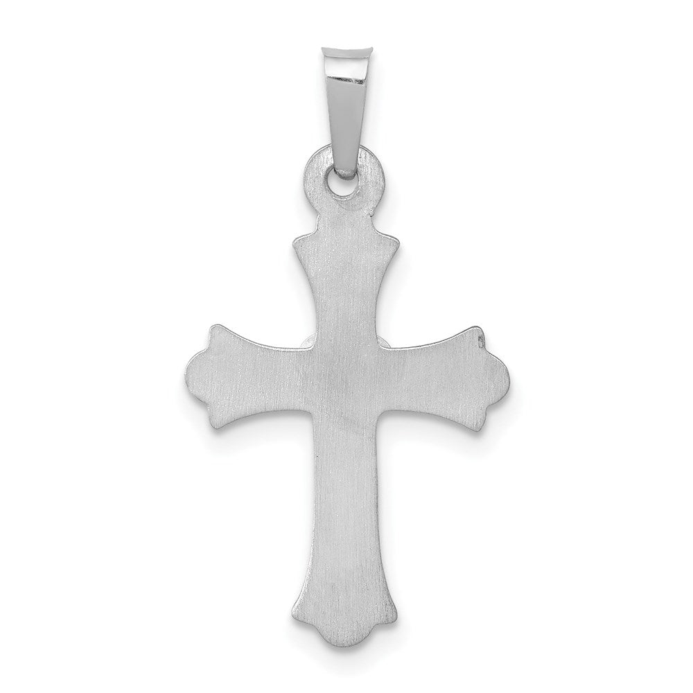 14K White Gold Diamond Textured and Polished Fleur de lis Cross Pendant