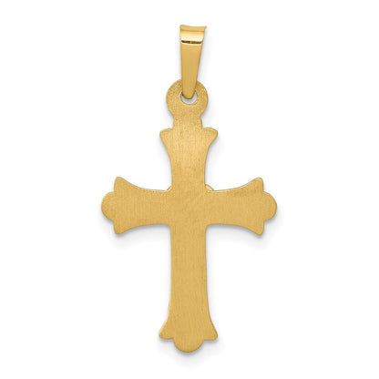 14K Diamond  Textured  Brushed and Polished Fleur de lis Cross Pendant
