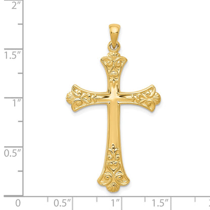 14k Yellow Gold Fleur De Lis Cross Pendant