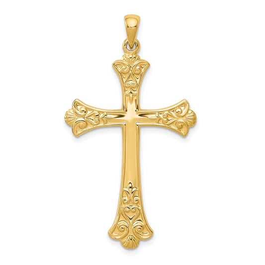 14k Yellow Gold Fleur De Lis Cross Pendant