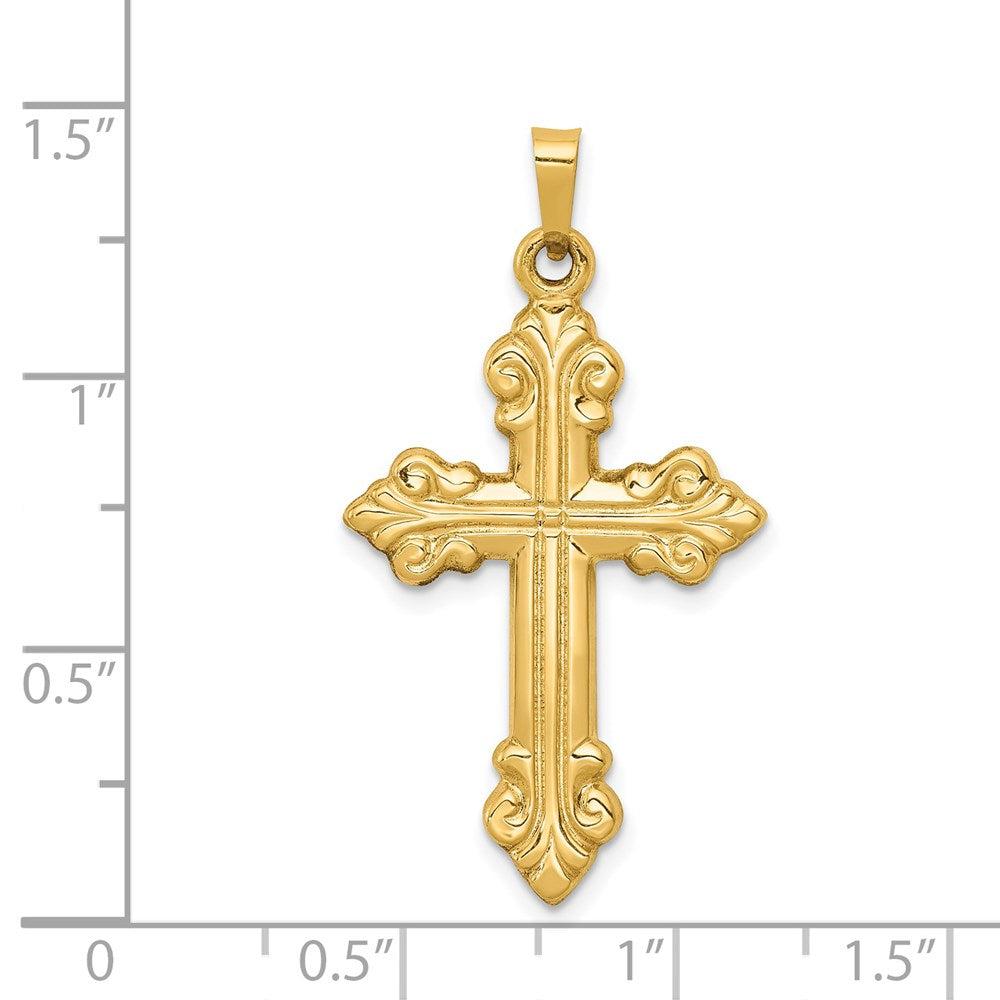 14k Yellow Gold Polished Cross Budded Pendant