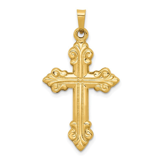 14k Yellow Gold Polished Cross Budded Pendant