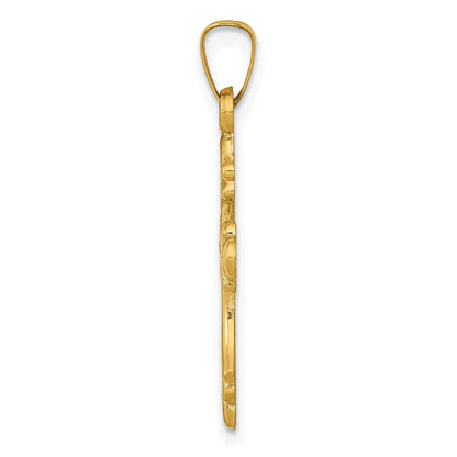 14k Yellow Gold Polished Fleur De Lis Cross Pendant