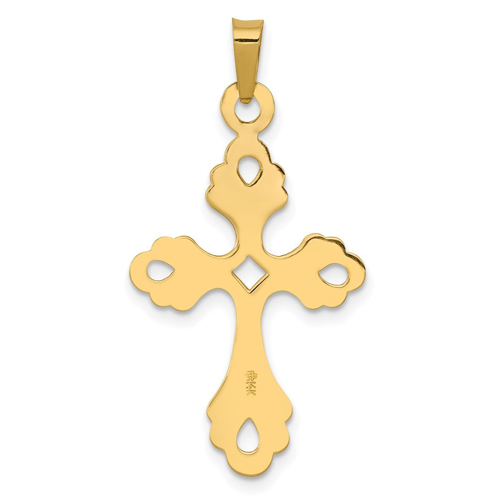 14k Yellow Gold Polished Fleur De Lis Cross Pendant