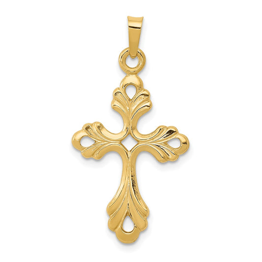 14k Yellow Gold Polished Fleur De Lis Cross Pendant
