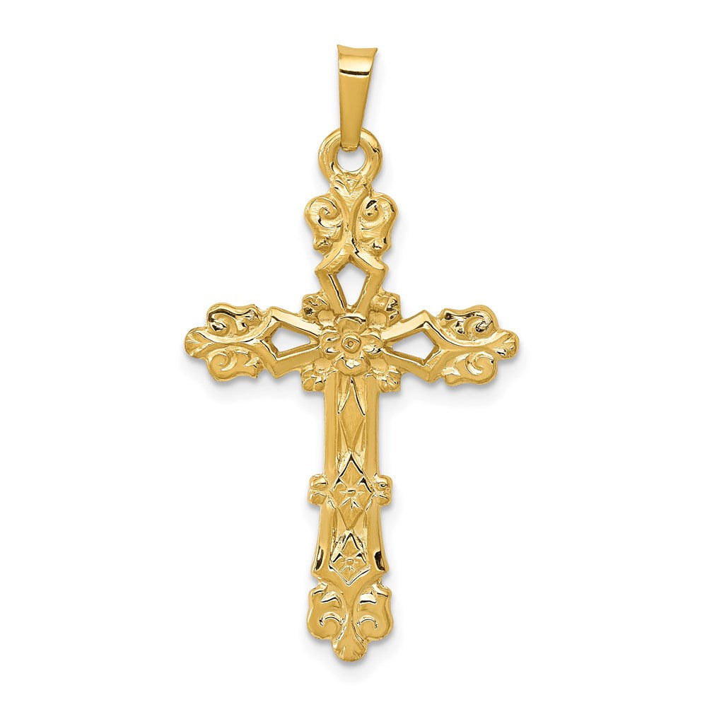 14k Yellow Gold Polished Budded Cross Pendant
