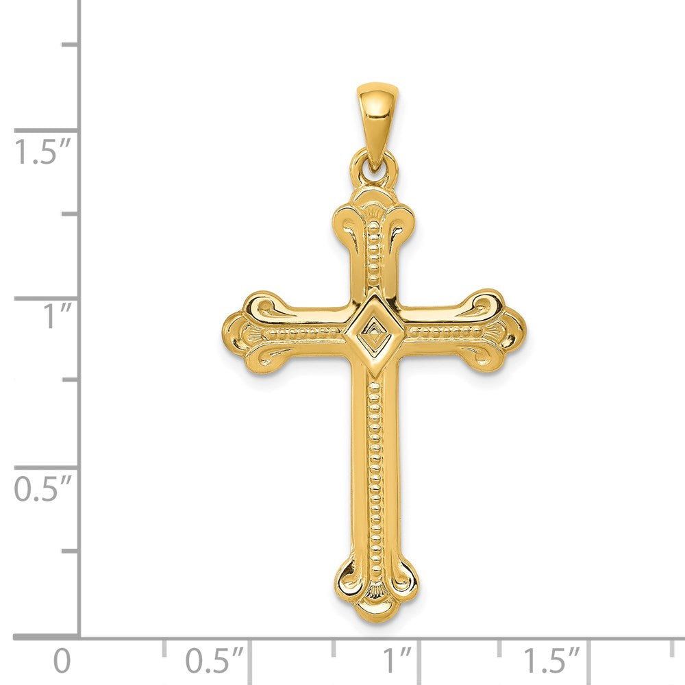 14k Yellow Gold Budded Cross Pendant