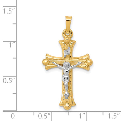 14k Two-tone Gold Two-tone Gold Textured and Polished INRI Crucifix Cross Pendant