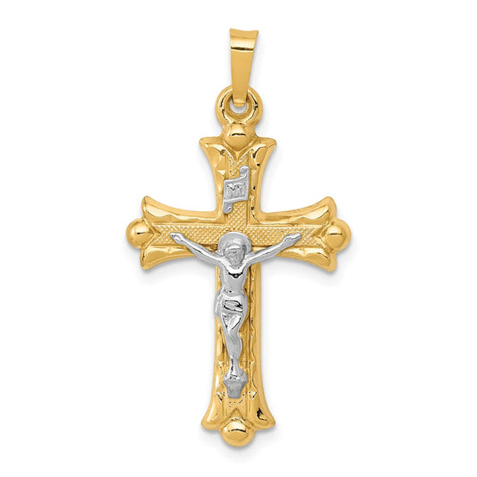 14k Two-tone Gold Two-tone Gold Textured and Polished INRI Crucifix Cross Pendant