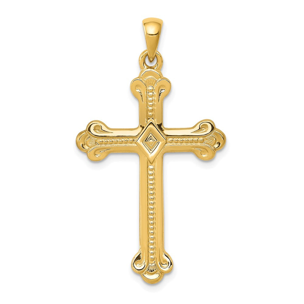 14k Yellow Gold Budded Cross Pendant