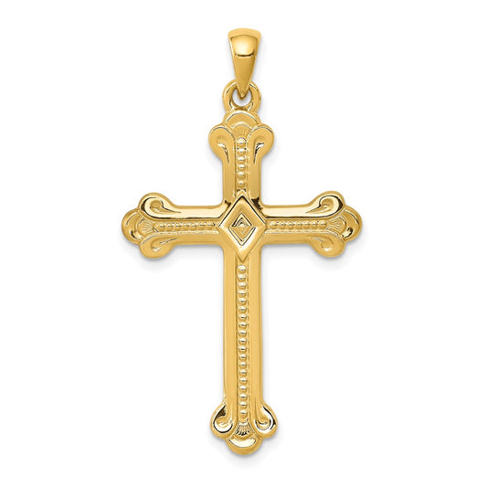 14k Yellow Gold Budded Cross Pendant