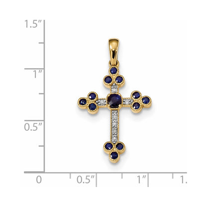 14k Yellow Gold Sapphire u0026 Diamond Cross Pendant