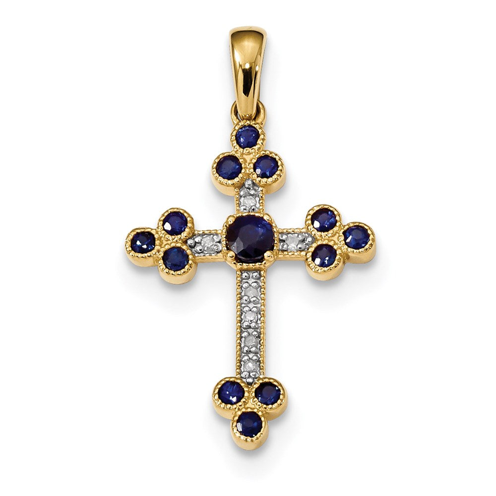 14k Yellow Gold Sapphire u0026 Diamond Cross Pendant