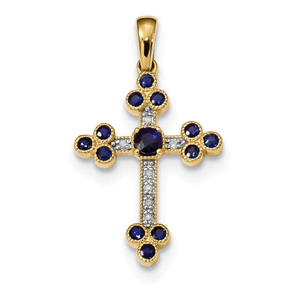14k Yellow Gold Sapphire u0026 Diamond Cross Pendant