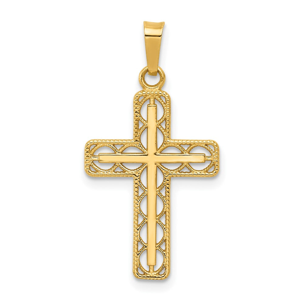 14k Yellow Gold Polished Filigree Cross Pendant