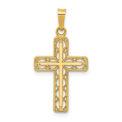 14k Yellow Gold Polished Filigree Cross Pendant