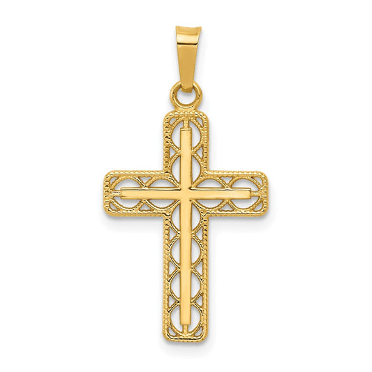 14k Yellow Gold Polished Filigree Cross Pendant