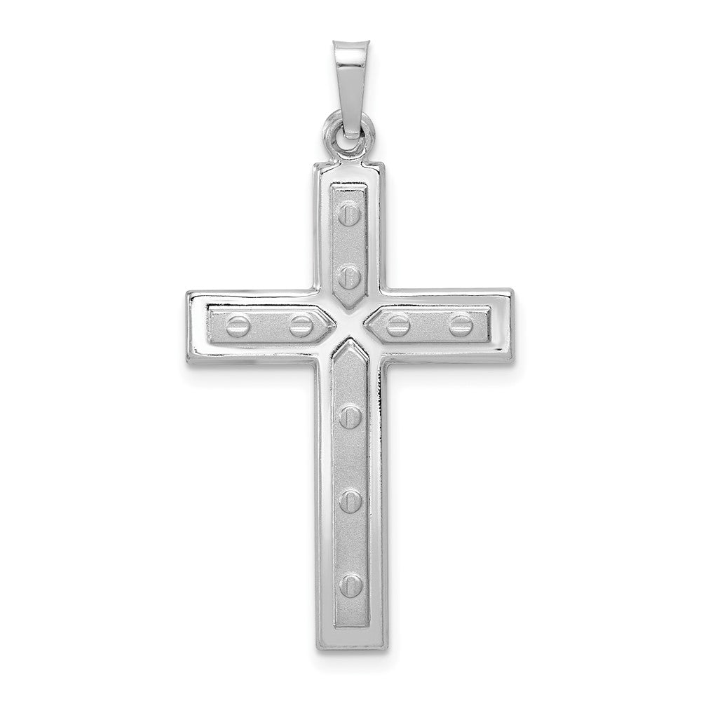 14k White Gold Polished and Satin w/Dots Cross Pendant