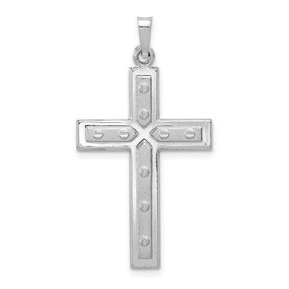 14k White Gold Polished and Satin w/Dots Cross Pendant