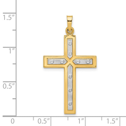 14k Yellow u0026 Rhodium Gold W/Rhodium Polished and Satin Cross Pendant