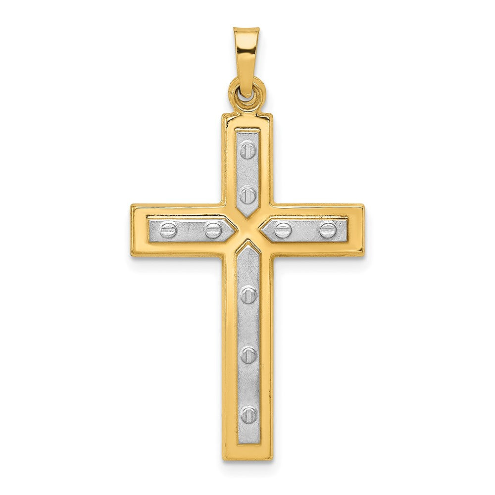 14k Yellow u0026 Rhodium Gold W/Rhodium Polished and Satin Cross Pendant