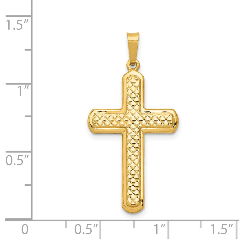 14k Yellow Gold Polished and Textured Cross Pendant