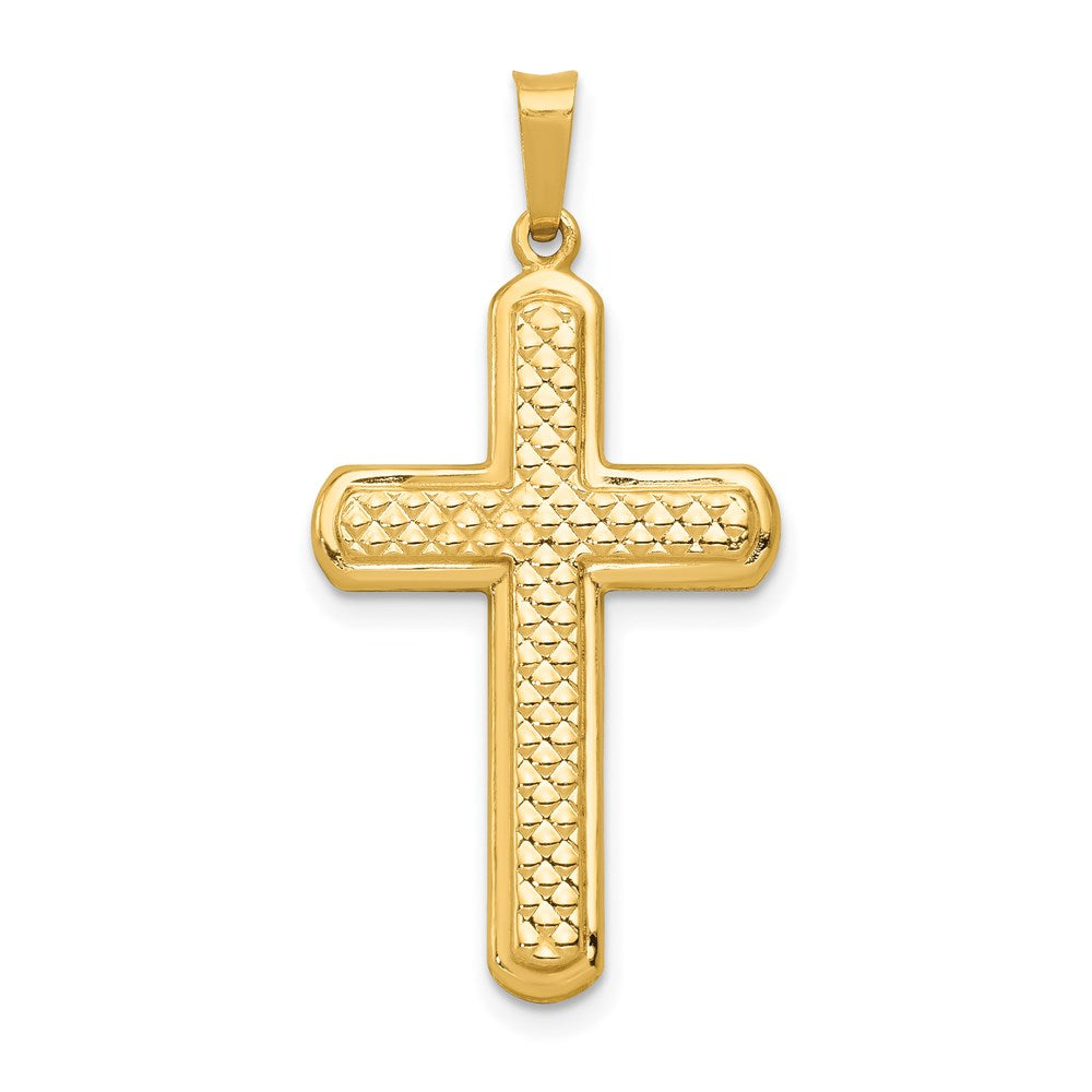 14k Yellow Gold Polished and Textured Cross Pendant