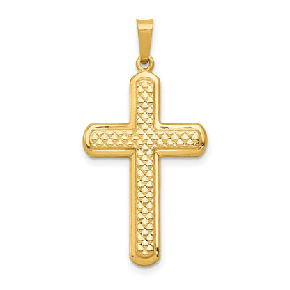 14k Yellow Gold Polished and Textured Cross Pendant