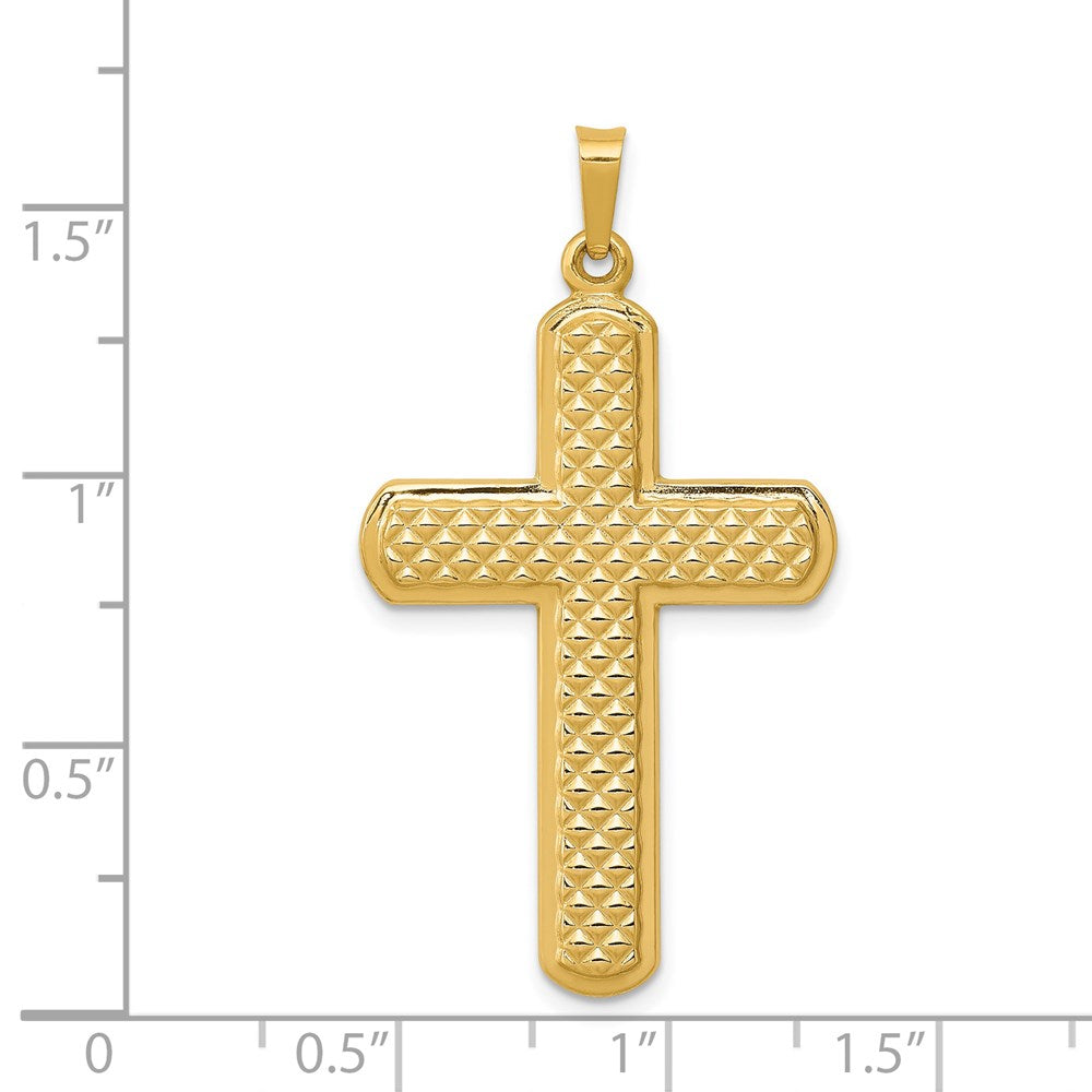 14k Yellow Gold Polished and Textured Cross Pendant