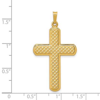 14k Yellow Gold Polished and Textured Cross Pendant