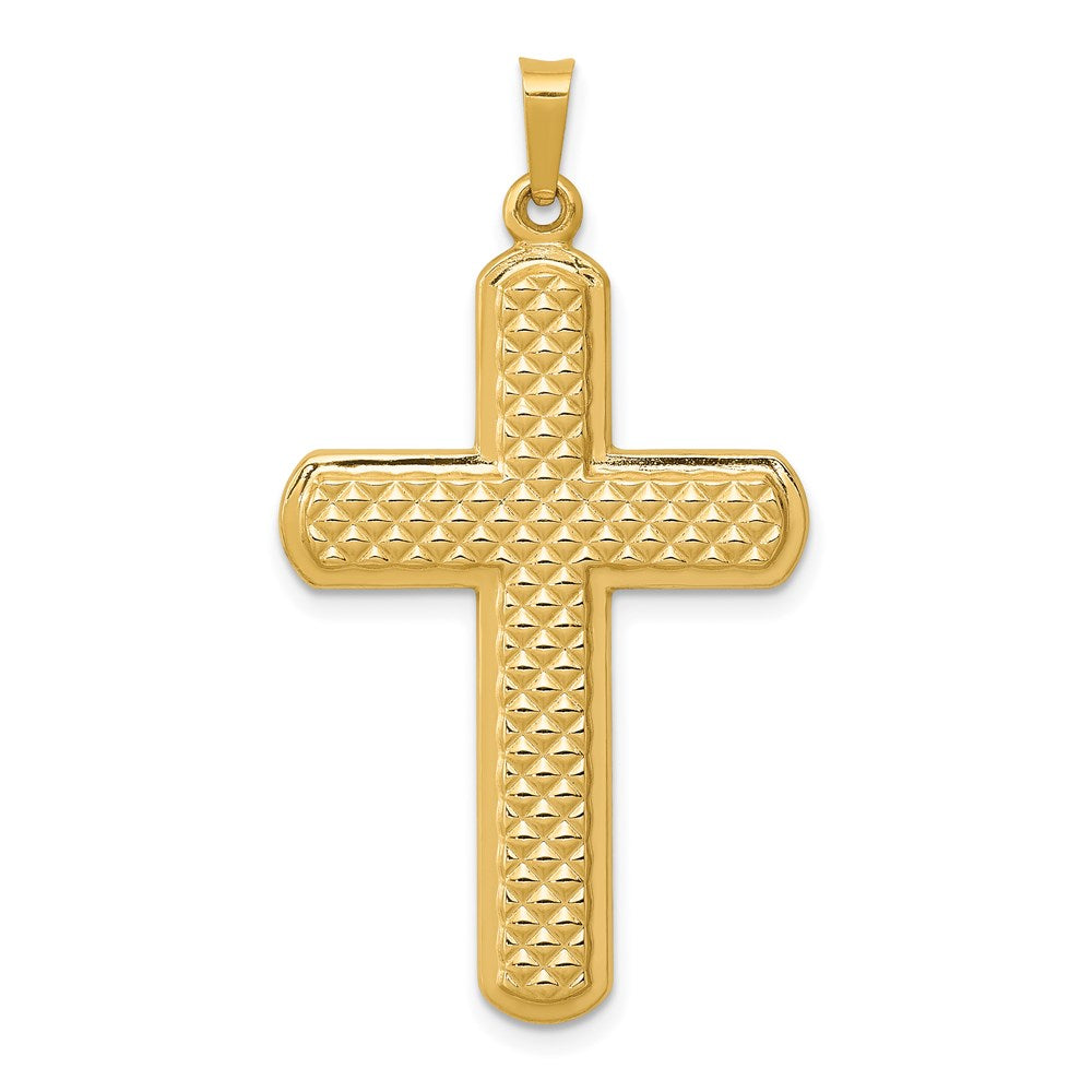 14k Yellow Gold Polished and Textured Cross Pendant