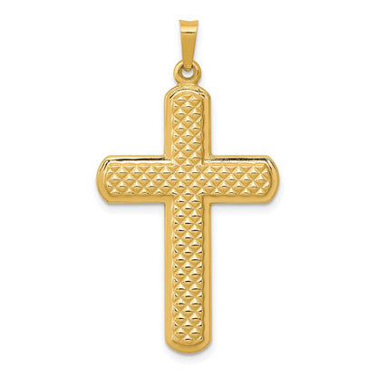 14k Yellow Gold Polished and Textured Cross Pendant