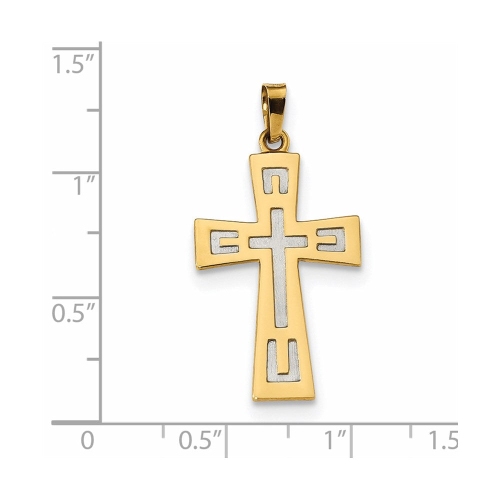 14k Yellow u0026 Rhodium Gold w/Rhodium Polished u0026 Satin Geometric Cross Pendant