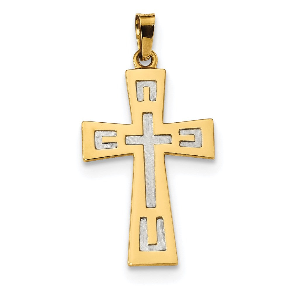 14k Yellow u0026 Rhodium Gold w/Rhodium Polished u0026 Satin Geometric Cross Pendant
