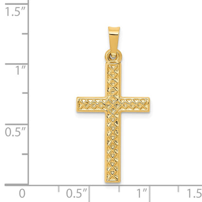 14k Yellow Gold Polished Lattice Textured Cross Pendant