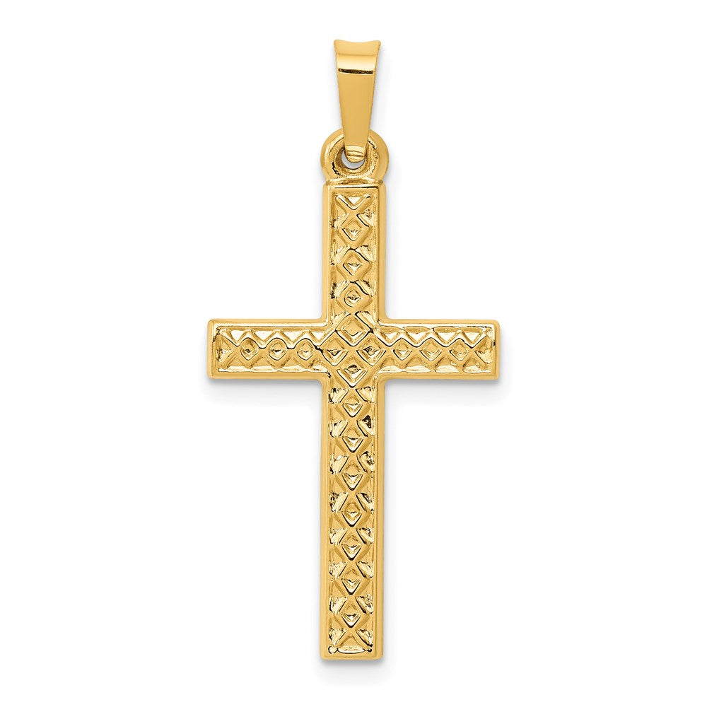 14k Yellow Gold Polished Lattice Textured Cross Pendant