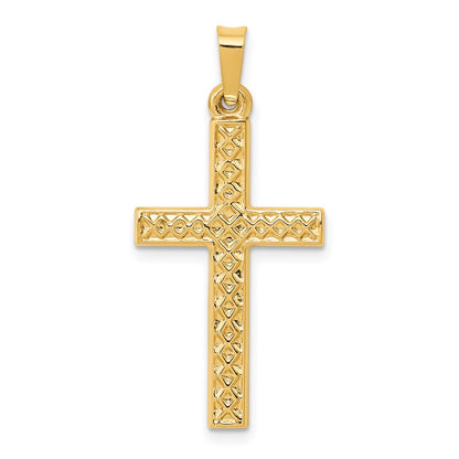 14k Yellow Gold Polished Lattice Textured Cross Pendant
