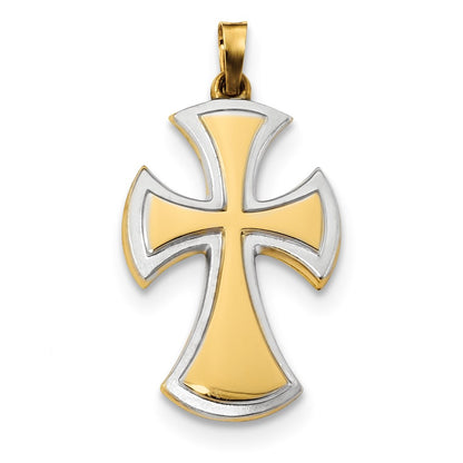 14k Yellow u0026 Rhodium Gold w/Rhodium Polished u0026 Satin Cross Pendant