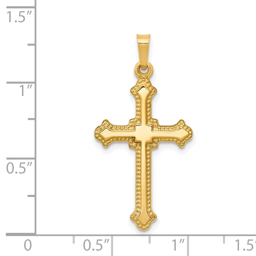 14k Yellow Gold Polished Fleur de Lis Cross Pendant
