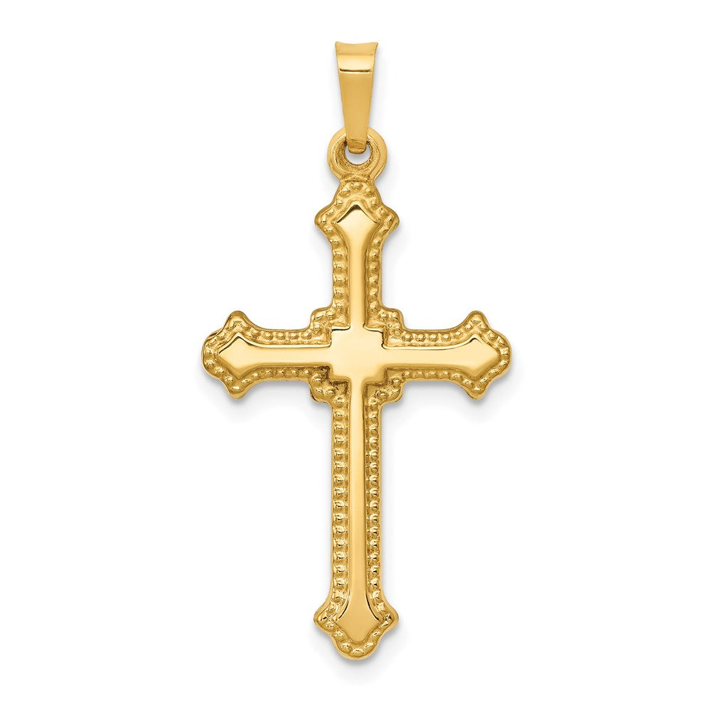 14k Yellow Gold Polished Fleur de Lis Cross Pendant